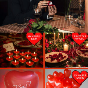 kalpli Balon Mum Romantik Yemek Seti Sevgililer Günü özel günleriniz için