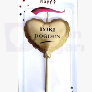Pasta mumu Gold Kalp iyi ki doğdun yazılı 12cm büyük boy