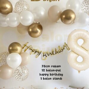 8 yaş Folyo 12 balon banner 7li stand elit doğum günü seti