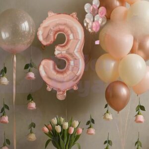 3 Yaş Rosegold Doğum Günü Seti Şeffaf Bobo hediyeli