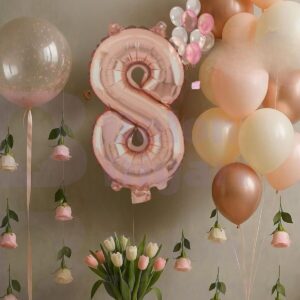 8 Yaş Rosegold Doğum Günü Seti Şeffaf Bobo hediyeli