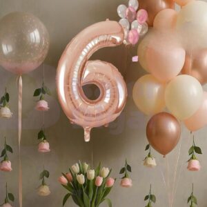 6 Yaş Rosegold Doğum Günü Seti Şeffaf Bobo hediyeli