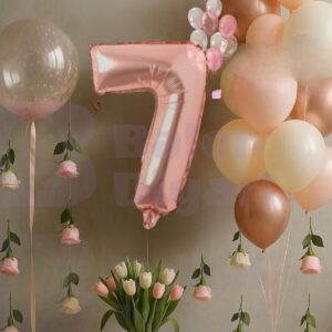 7 Yaş Rosegold Doğum Günü Seti Şeffaf Bobo hediyeli