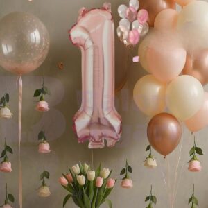 1 Yaş Rosegold Doğum Günü Seti Şeffaf Bobo hediyeli