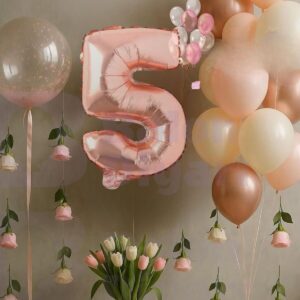 5 Yaş Rosegold Doğum Günü Seti Şeffaf Bobo hediyeli