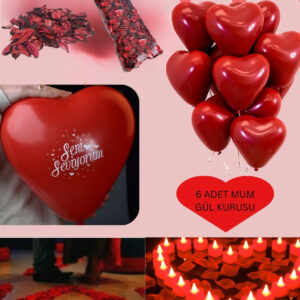 Kalpli balon mum gül kurusu sevgililer evlilik günü özel