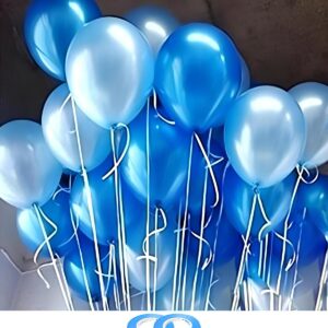 Lacivert Ve Açık Mavi Sedefli Metalik Balon Rafya Hediyeli 10 Adet