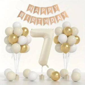 Doğum Günü Balon Seti 🎂 | Gold 🤍 Beyaz 🤎 Deniz Kumu | Rakamlı Folyo Balon ve Banner Dahil!