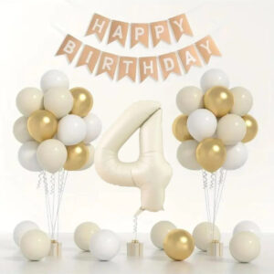 Doğum Günü Balon Seti 🎂 | Gold 🤍 Beyaz 🤎 Deniz Kumu | Rakamlı Folyo Balon ve Banner Dahil!