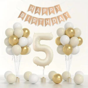 Doğum Günü Balon Seti 🎂 | Gold 🤍 Beyaz 🤎 Deniz Kumu | Rakamlı Folyo Balon ve Banner Dahil!