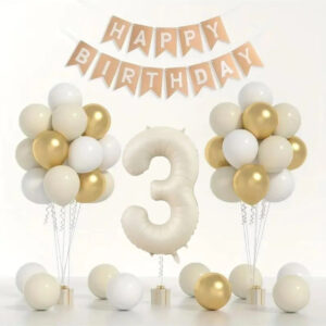 Doğum Günü Balon Seti 🎂 | Gold 🤍 Beyaz 🤎 Deniz Kumu | Rakamlı Folyo Balon ve Banner Dahil!