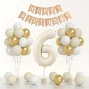 Doğum Günü Balon Seti 🎂 | Gold 🤍 Beyaz 🤎 Deniz Kumu | Rakamlı Folyo Balon ve Banner Dahil!