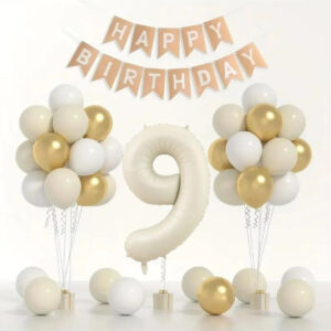Doğum Günü Balon Seti 🎂 | Gold 🤍 Beyaz 🤎 Deniz Kumu | Rakamlı Folyo Balon ve Banner Dahil!