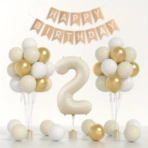 Doğum Günü Balon Seti 🎂 | Gold 🤍 Beyaz 🤎 Deniz Kumu | Rakamlı Folyo Balon ve Banner Dahil!