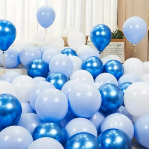 15 Parça Krom Mavi, Açık Mavi ve Beyaz Balon Seti