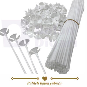 100 Adet Beyaz Balon Çubuğu - Balon Tutucu Çubuk