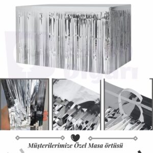Işıltılı Masa Eteği Gümüş