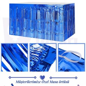 Işıltılı Masa Eteği Mavi
