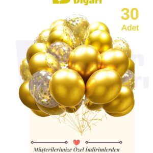 Konfetili Balonlar 30'lı Paket Krom Altın Şeffaf Lüks Balon