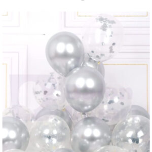 5 Parça Gümüş, Şeffaf Konfetili Lateks Helyum Balon Seti