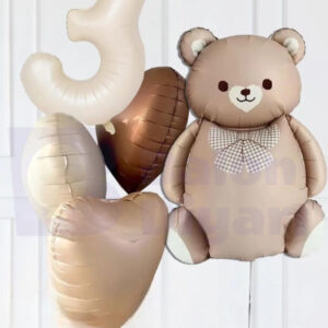 3 Yaş Temalı Retro Ayıcıklı Doğum Günü Balon Seti