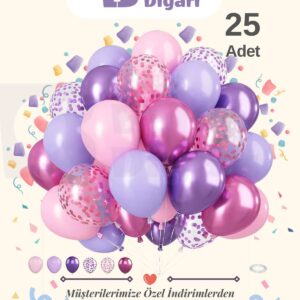 Fuşya & Mor & Pembe & Lila Konfeti 25 Adet Balon Seti – Göz Alıcı Ve Şık Parti Dekoru