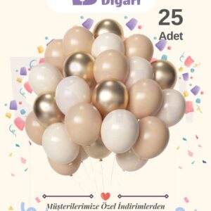 Beyaz & Ten Rengi & Gold Konfeti Şeffaf 25 Adet Balon Seti – Göz Alıcı Ve Şık Parti Dekoru