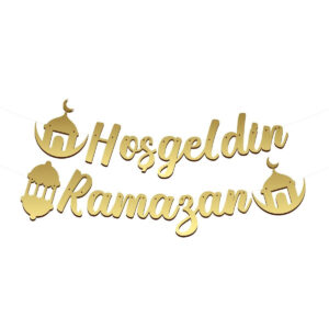 Hoşgeldin Ramazan Yazılı Kaligrafi Banner Gold Renk Ramazan Bayramı Altın renginde süs