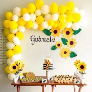 10 Adet 5 Adet Sarı 5 Adet Beyaz , Balon Parti Konsept Seti [balon Zinciri Hediyeli]