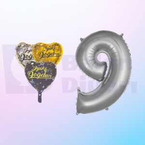 İyi ki Doğdun Yazılı Kalp ve Rakam Folyo Balon Seti