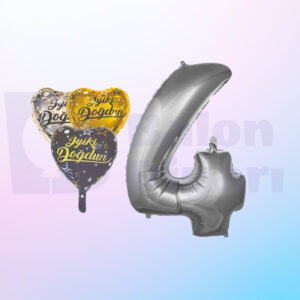 İyi ki Doğdun Yazılı Kalp ve Rakam Folyo Balon Seti