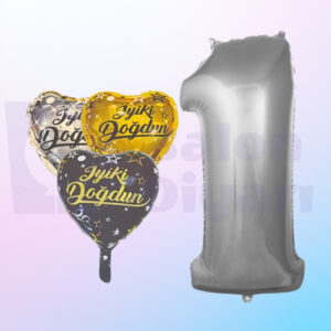 İyi ki Doğdun Yazılı Kalp ve Rakam Folyo Balon Seti
