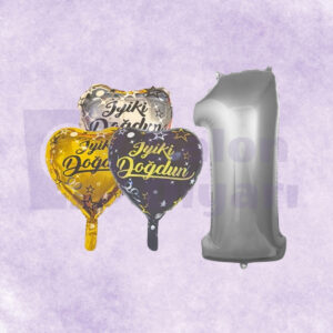 İyiki Doğdun Temalı Kalp ve Rakam Folyo Balon Seti
