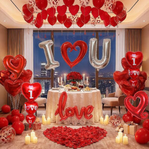 Sevgililer günü Aşk Balon Seti - Love Folyo + Kırmızı Kalp Balonları Romantik Sürpriz Dekorasyon