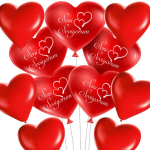 💘 20'li Romantik Kalp Balon Seti – "Seni Seviyorum" Yazılı ve Düz Kalpli Balonlar 🎈❤️
