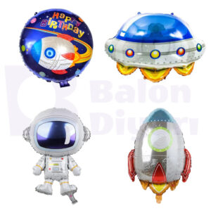 🚀 Uzay Temalı Folyo Balon Seti - Astronot, Roket ve UFO ile Partinizi Renklendirin! 🌌