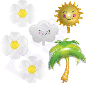Tropikal ve Yaz Temalı Folyo Balon Seti - Güneş, Bulut, Palmiye ve Papatya