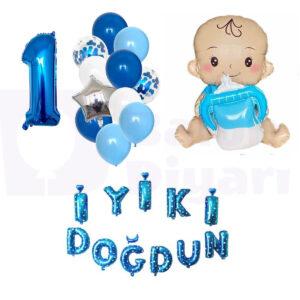 Prensinizin İlk Yaşına Özel 1 Yaş Erkek Doğum Günü Seti: Renkli ve Eğlenceli Doğum Günü Seti! 🎉👑💙
