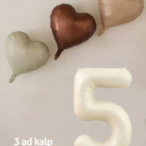 5 Yaş Doğum Günü Için Retro Pastel Parti Seti - 3 Adet Retro Kalp Balon Ve Rakam Krem Folyo Balon