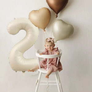 2 Yaş Doğum Günü Için Retro Pastel Parti Seti - 3 Adet Retro Kalp Balon Ve Rakam Krem Folyo Balon