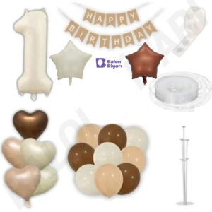 Retro Doğum Günü Parti Seti – Rakam Folyo, Kraft Banner, Kalp Folyo ve Balon Standı Ve Balonlar