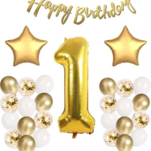 Gold Konsept 1 Yaş Doğum Günü Kutlama Seti Balon Bandı Hediyeli