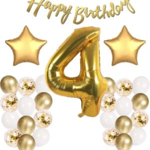 Gold Konsept 4 Yaş Doğum Günü Kutlama Seti Balon Bandı Hediyeli