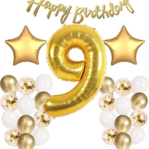 Gold Konsept 9 Yaş Doğum Günü Kutlama Seti Balon Bandı