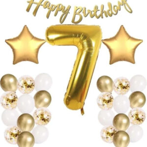 Gold Konsept 7 Yaş Doğum Günü Kutlama Seti Balon Bandı Hediyeli