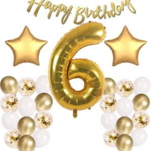 Gold Konsept 6 Yaş Doğum Günü Kutlama Seti Balon Bandı Hediyeli