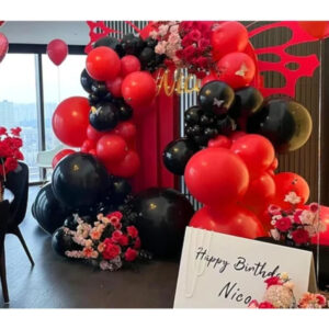 60 Adet Kırmızı Siyah + Balon Zinciri Metalik Parlak Balon Seti