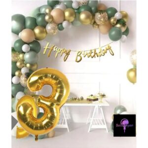 50 Adet Adet Balon Lüks Pembe Küf Yeşili Gold 3 Yaş Balon Seti