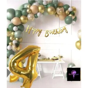 50 Adet Adet Balon Lüks Pembe Küf Yeşili Gold 4 Yaş Balon Seti