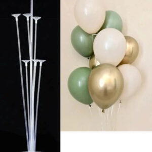 Balon Diyarı 7'li Balon Standı Ve 12 Adet Küf Yeşili, Krom Gold Ve Deniz Kumu Balon Set